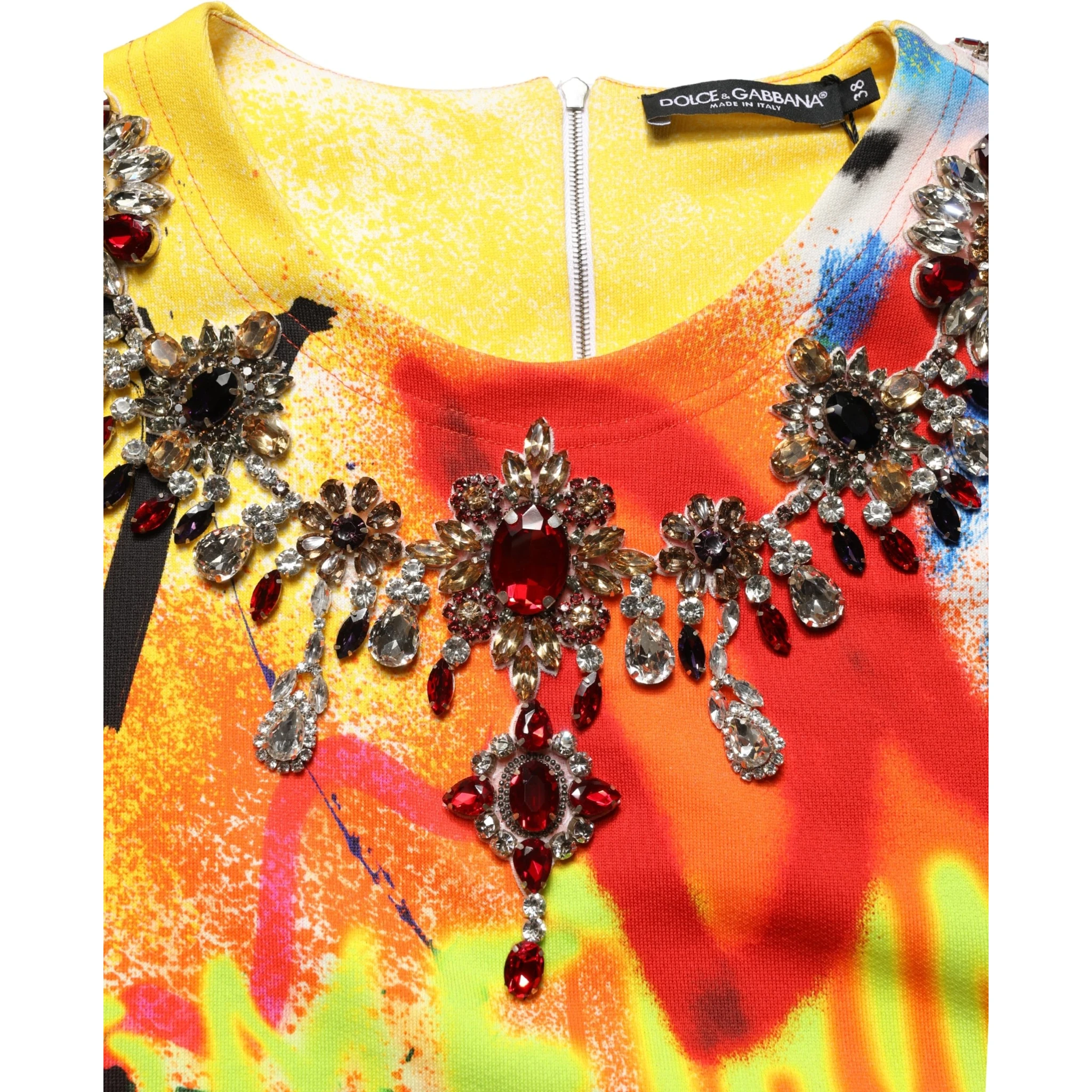 Multicolor Graffiti Crystals Crop Jersey Top