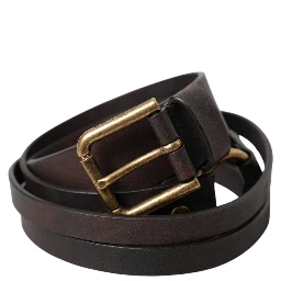 Dark Brown Leather Gold Metal Buckle Women Belt