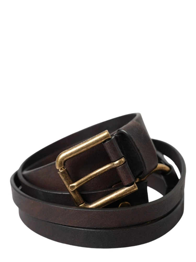 Dark Brown Leather Gold Metal Buckle Women Belt