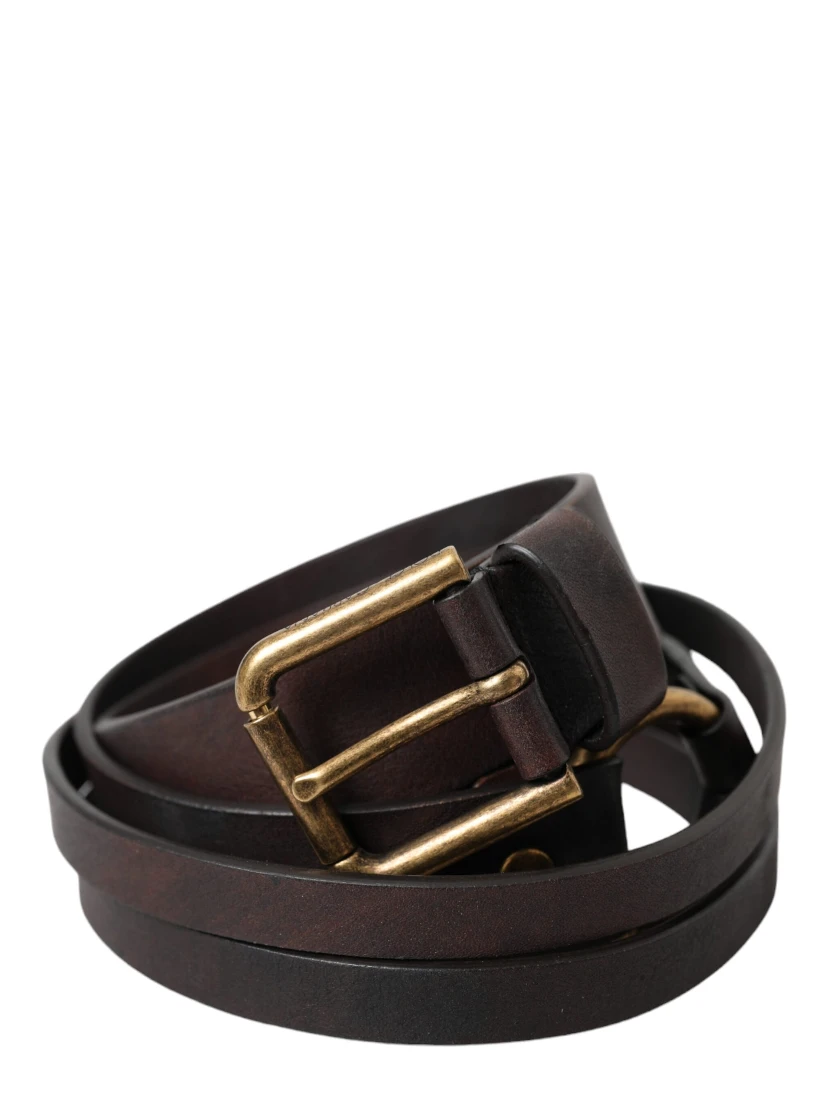 Dark Brown Leather Gold Metal Buckle Women Belt
