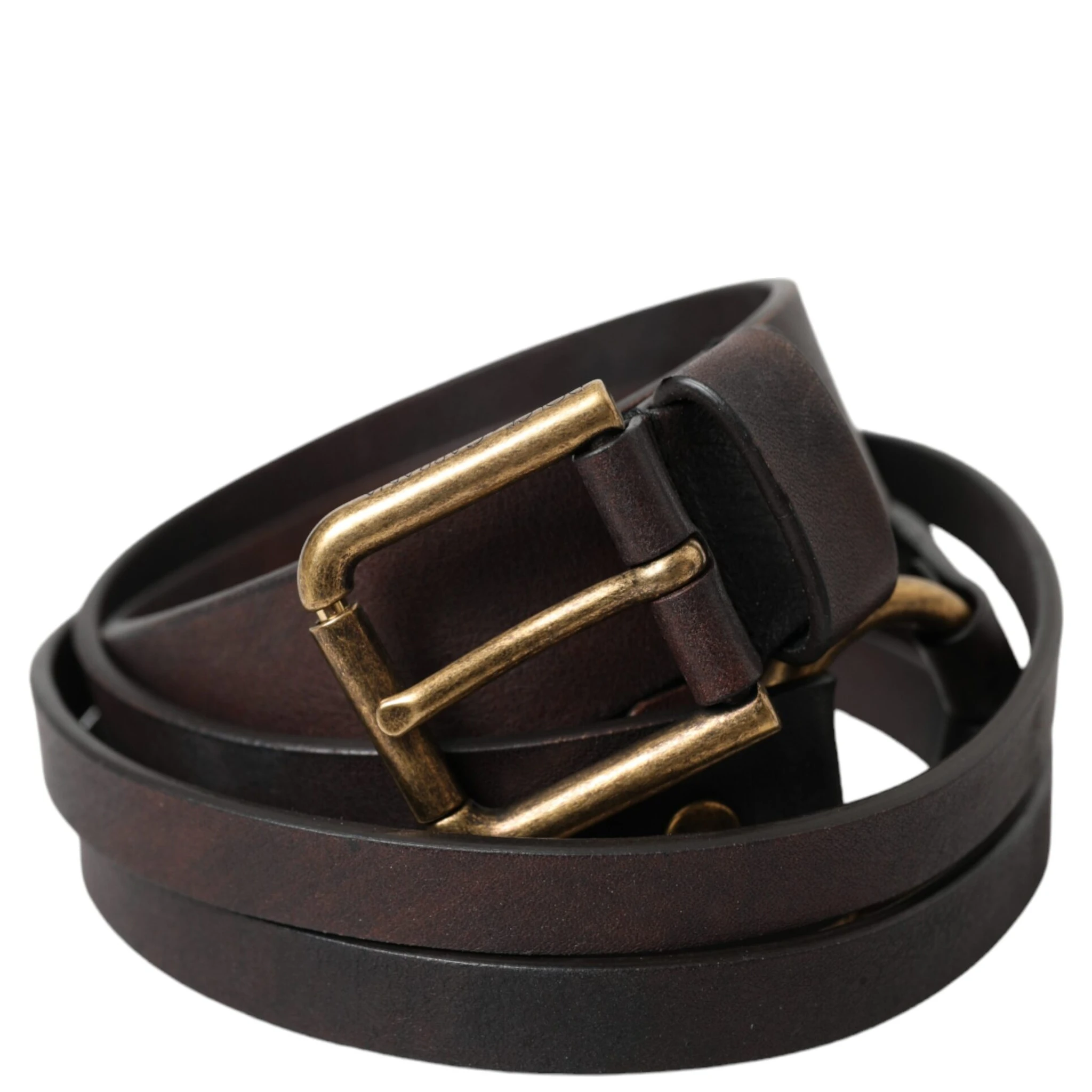 Dark Brown Leather Gold Metal Buckle Women Belt