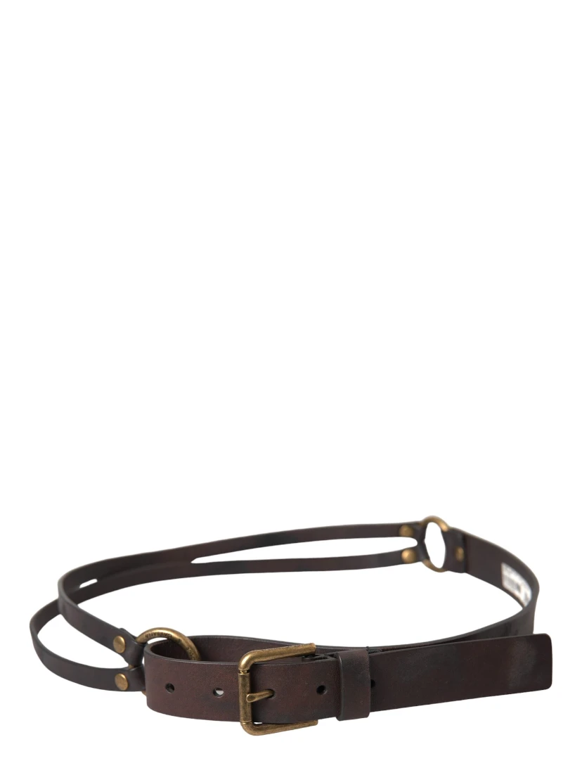 Dark Brown Leather Gold Metal Buckle Women Belt