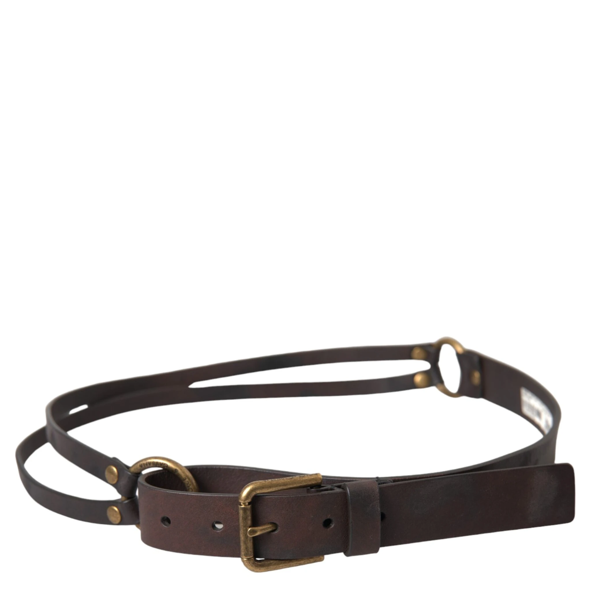 Dark Brown Leather Gold Metal Buckle Women Belt