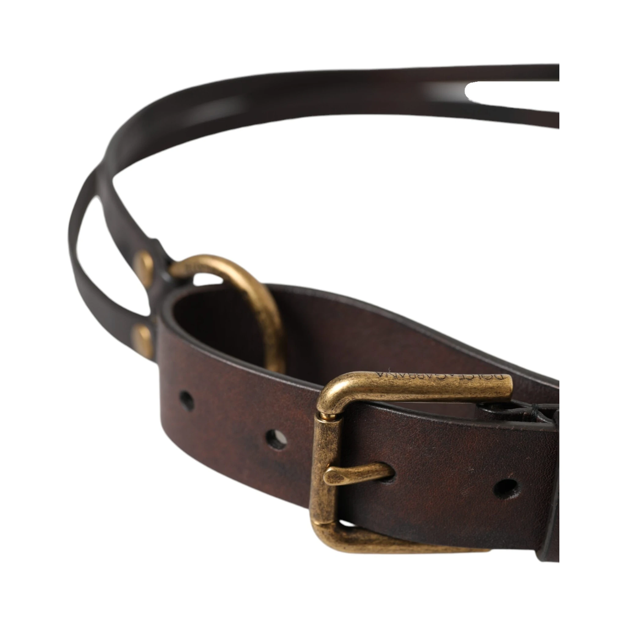 Dark Brown Leather Gold Metal Buckle Women Belt