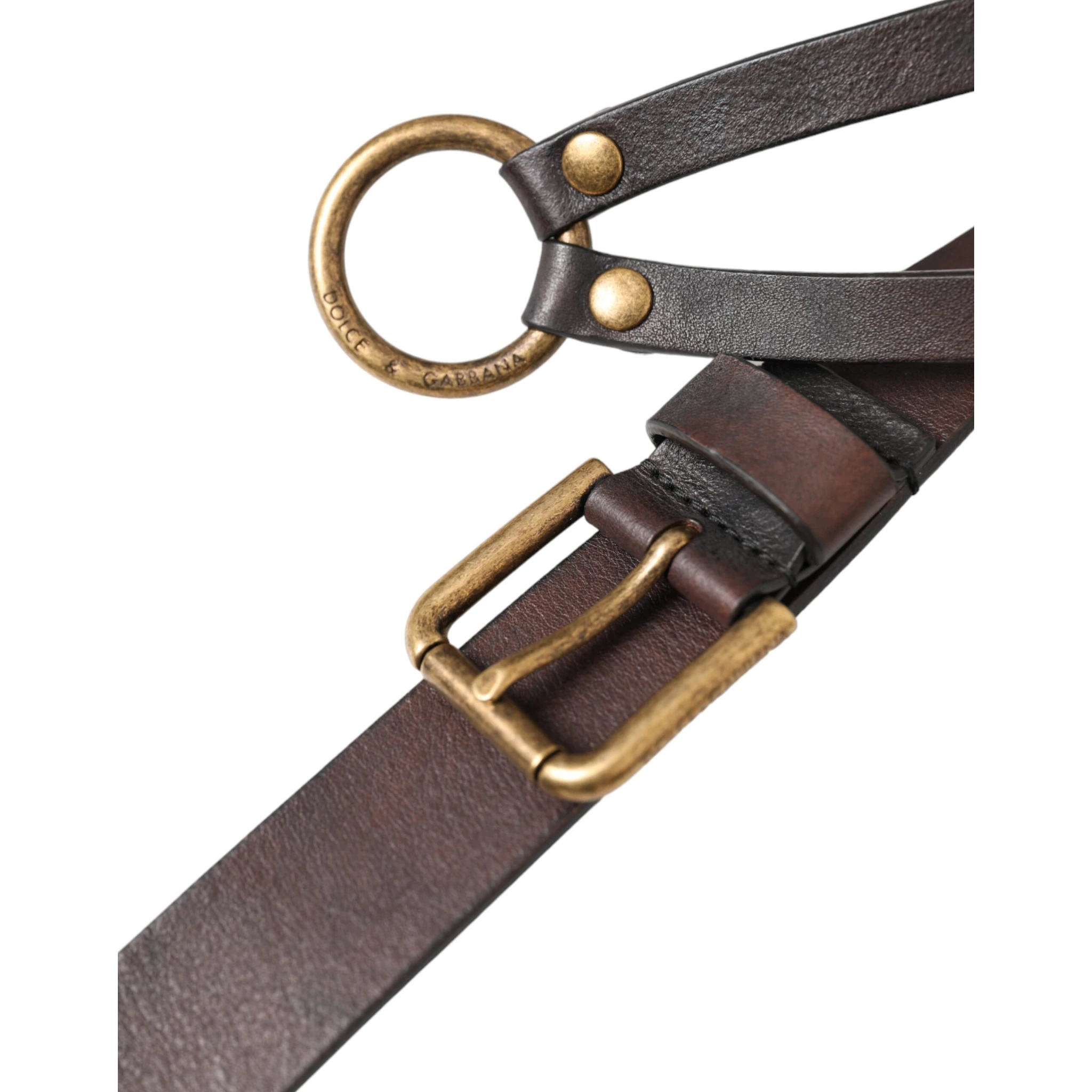Dark Brown Leather Gold Metal Buckle Women Belt