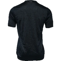 Dark Blue Silk Crew Neck Short Sleeve T-shirt