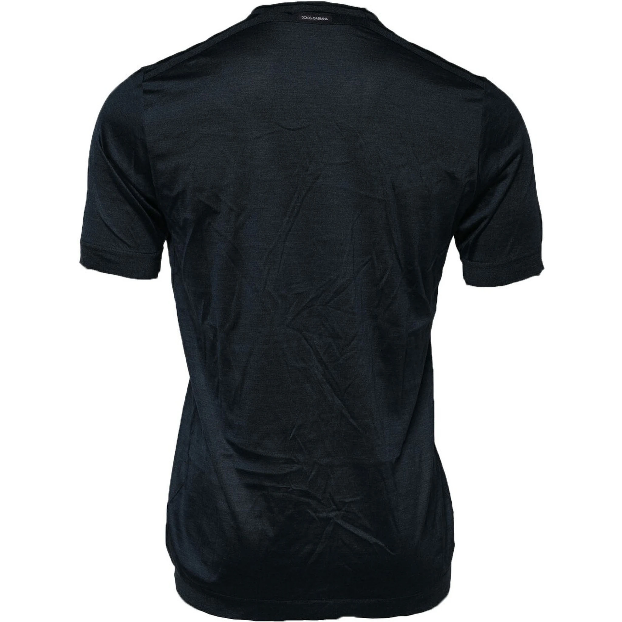 Dark Blue Silk Crew Neck Short Sleeve T-shirt