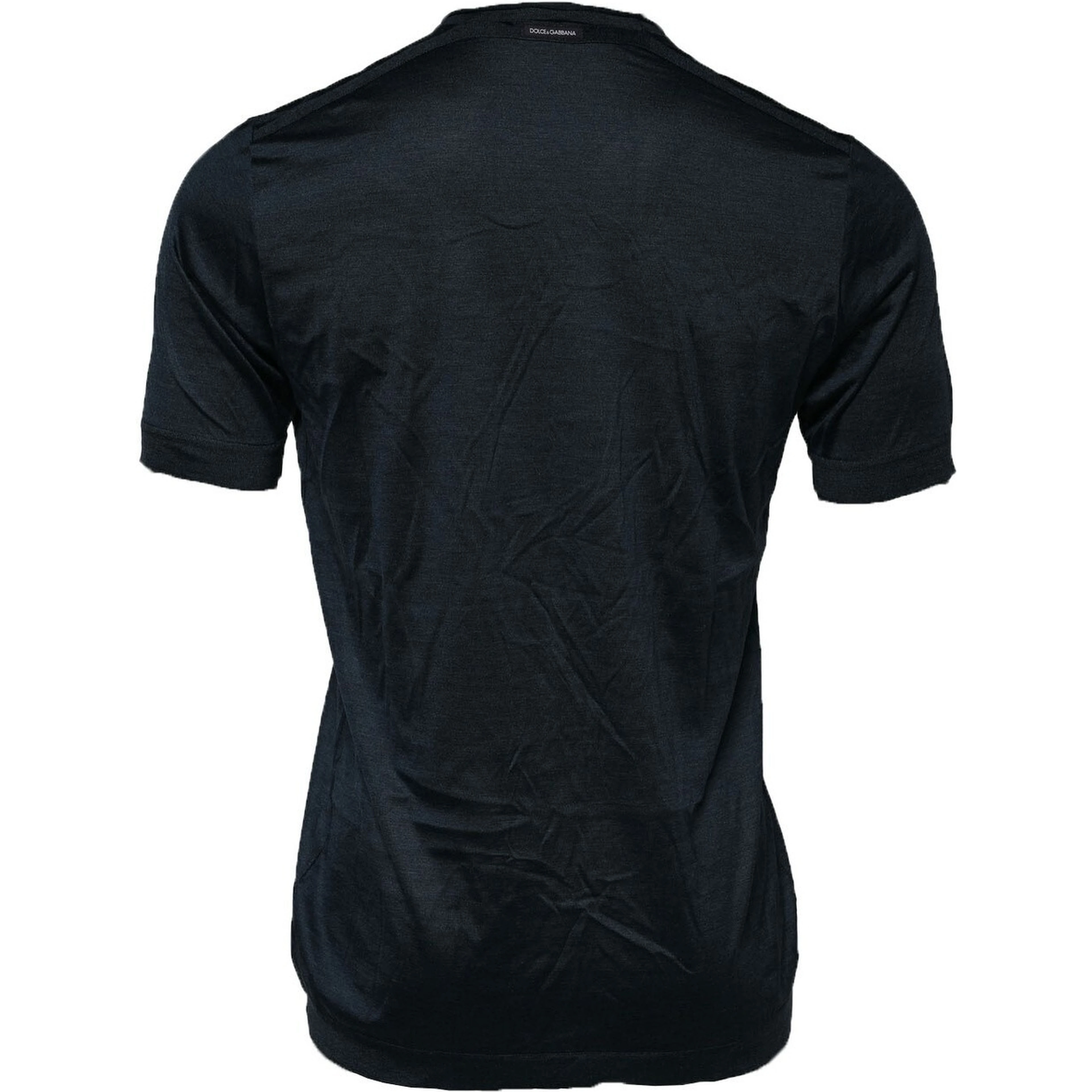Dark Blue Silk Crew Neck Short Sleeve T-shirt