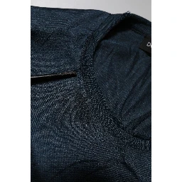 Dark Blue Silk Crew Neck Short Sleeve T-shirt