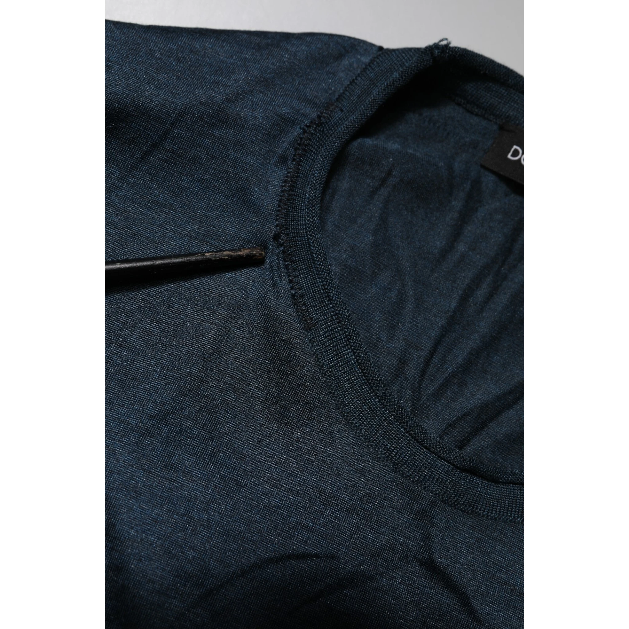 Dark Blue Silk Crew Neck Short Sleeve T-shirt