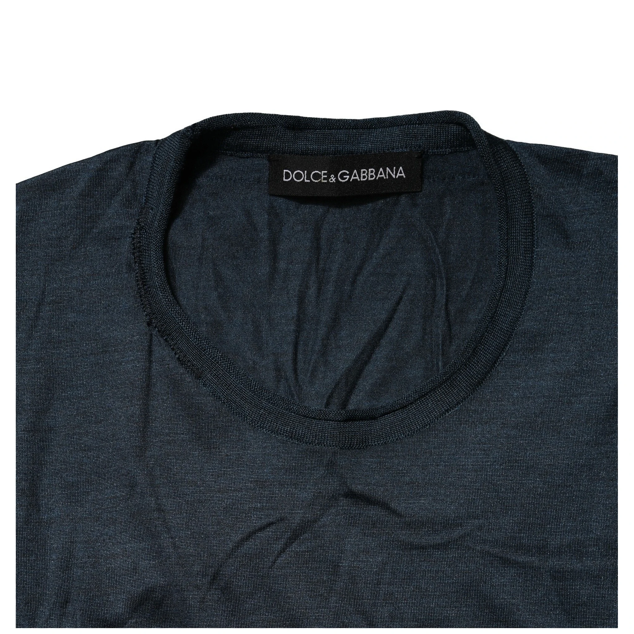 Dark Blue Silk Crew Neck Short Sleeve T-shirt