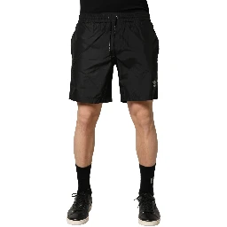Black Polyester Drawstring Men Shorts Swimwear