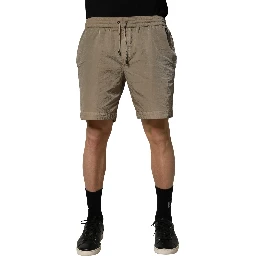 Brown Nylon Drawstring Swim Shorts Swimwear