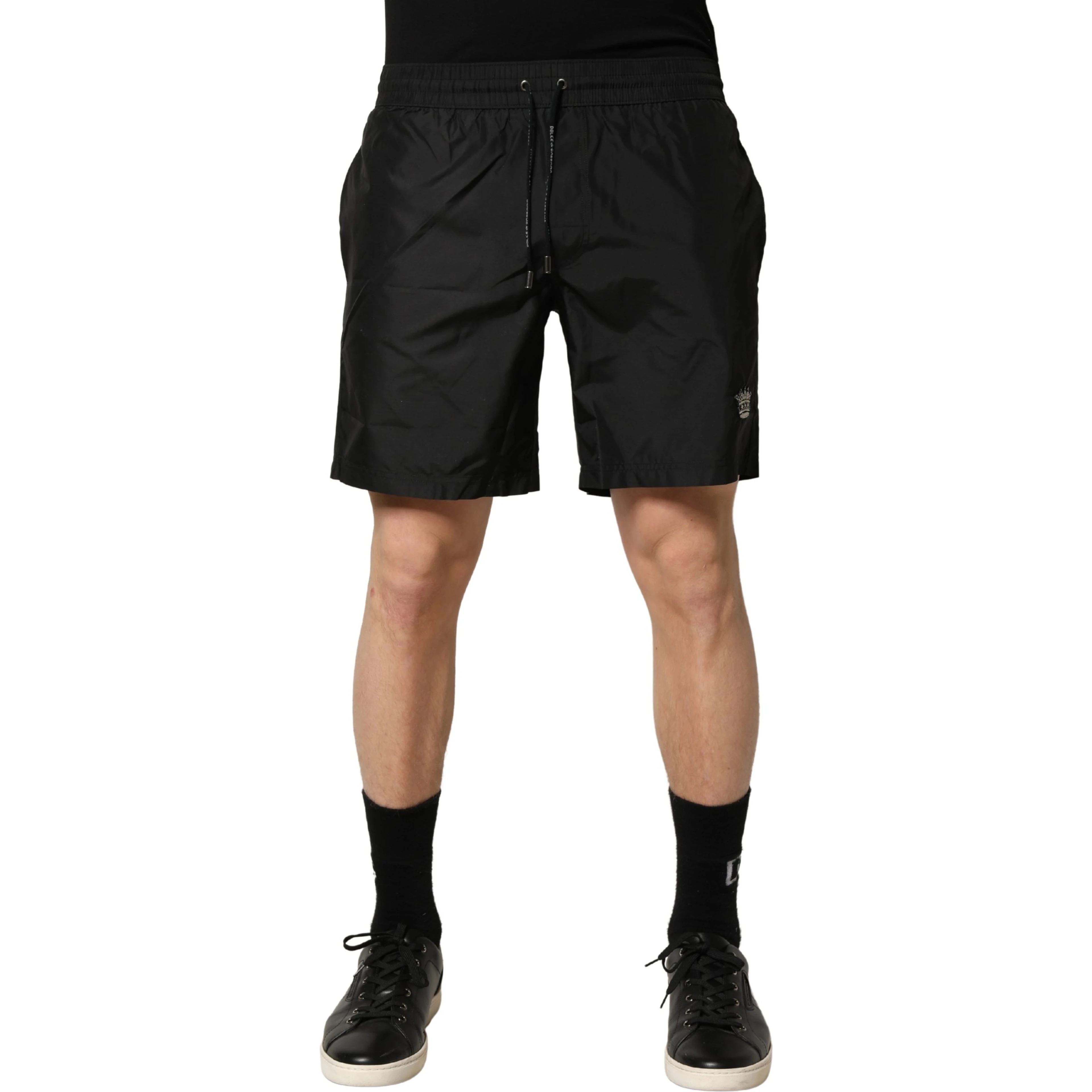 Black Polyester Drawstring Men Shorts Swimwear