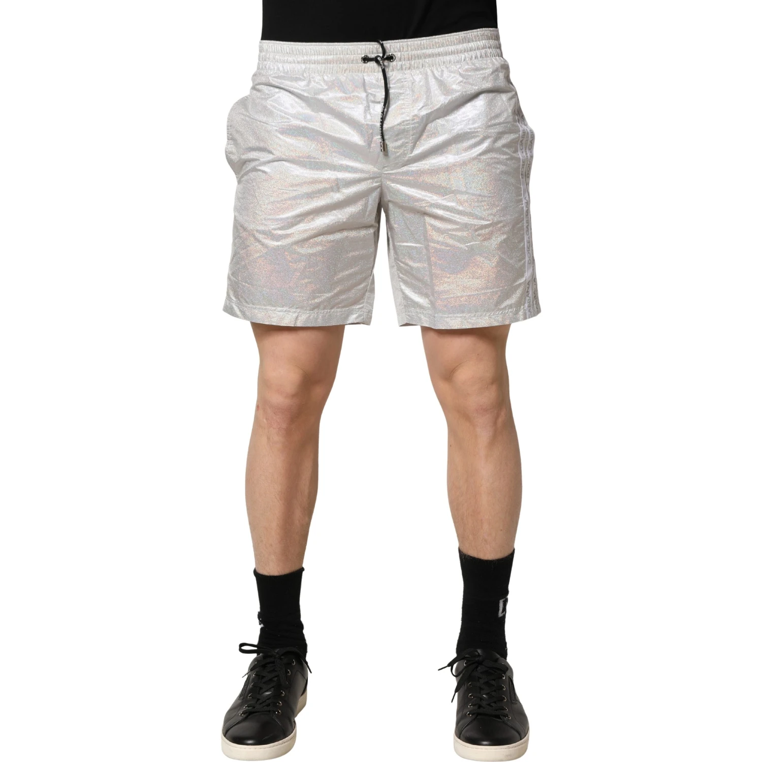 Silver Polyester Drawstring Men Shorts Swimwear