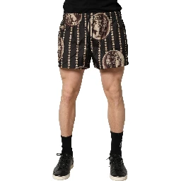 Black Roman Coin Print Swim Shorts Swimwear