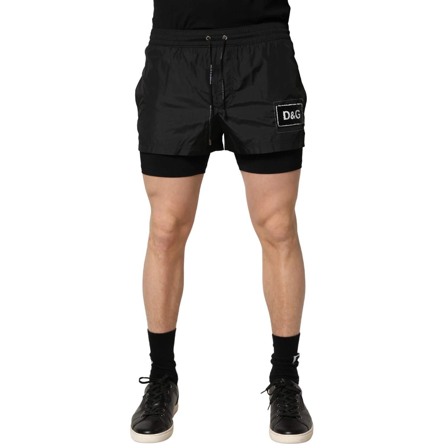 Black Polyester Drawstring Men Shorts Swimwear