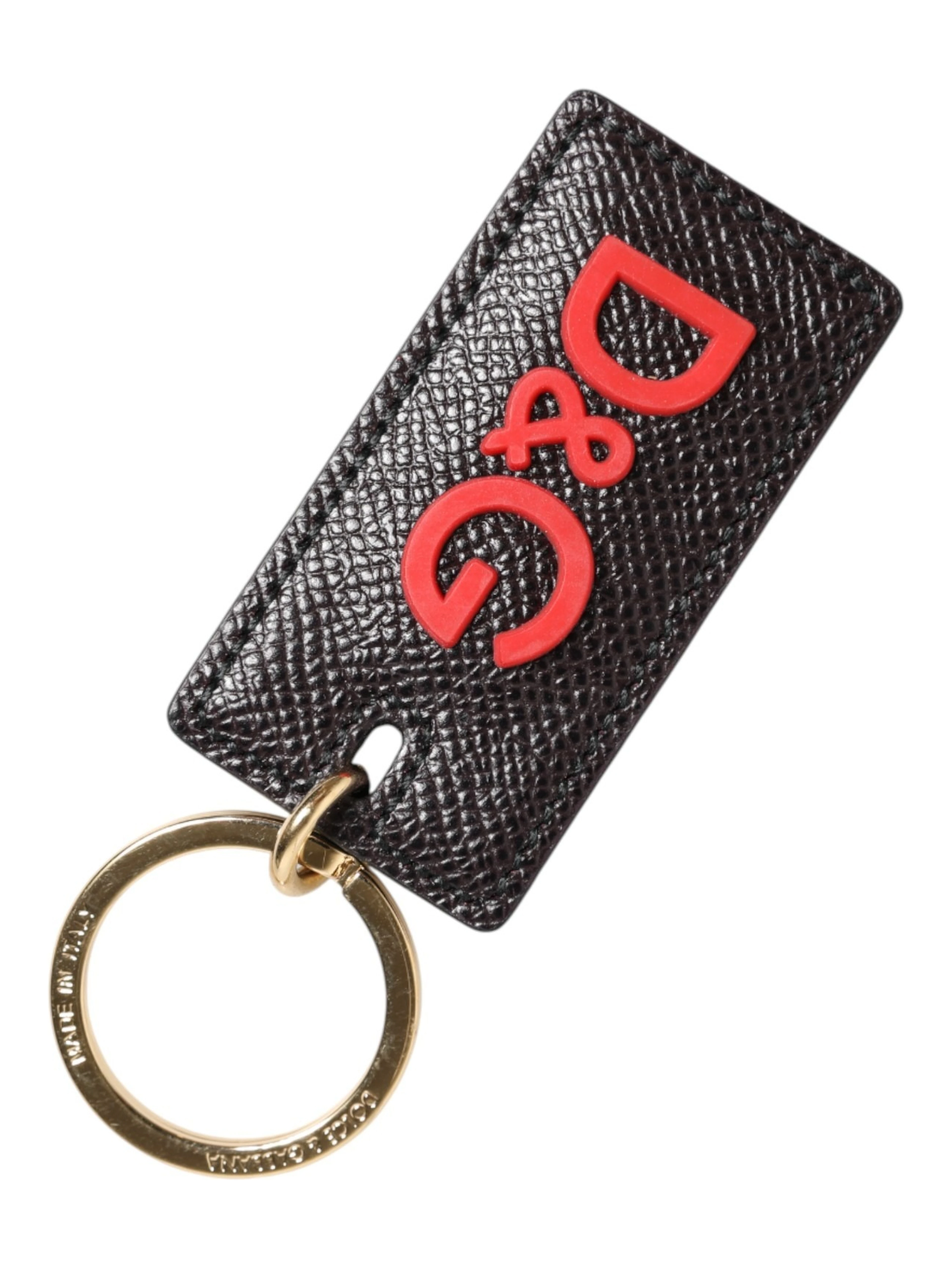 Black Calf Leather Logo Metal Ring Men Keychain Keyring