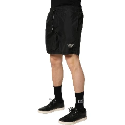 Black Polyester Drawstring Men Shorts Swimwear