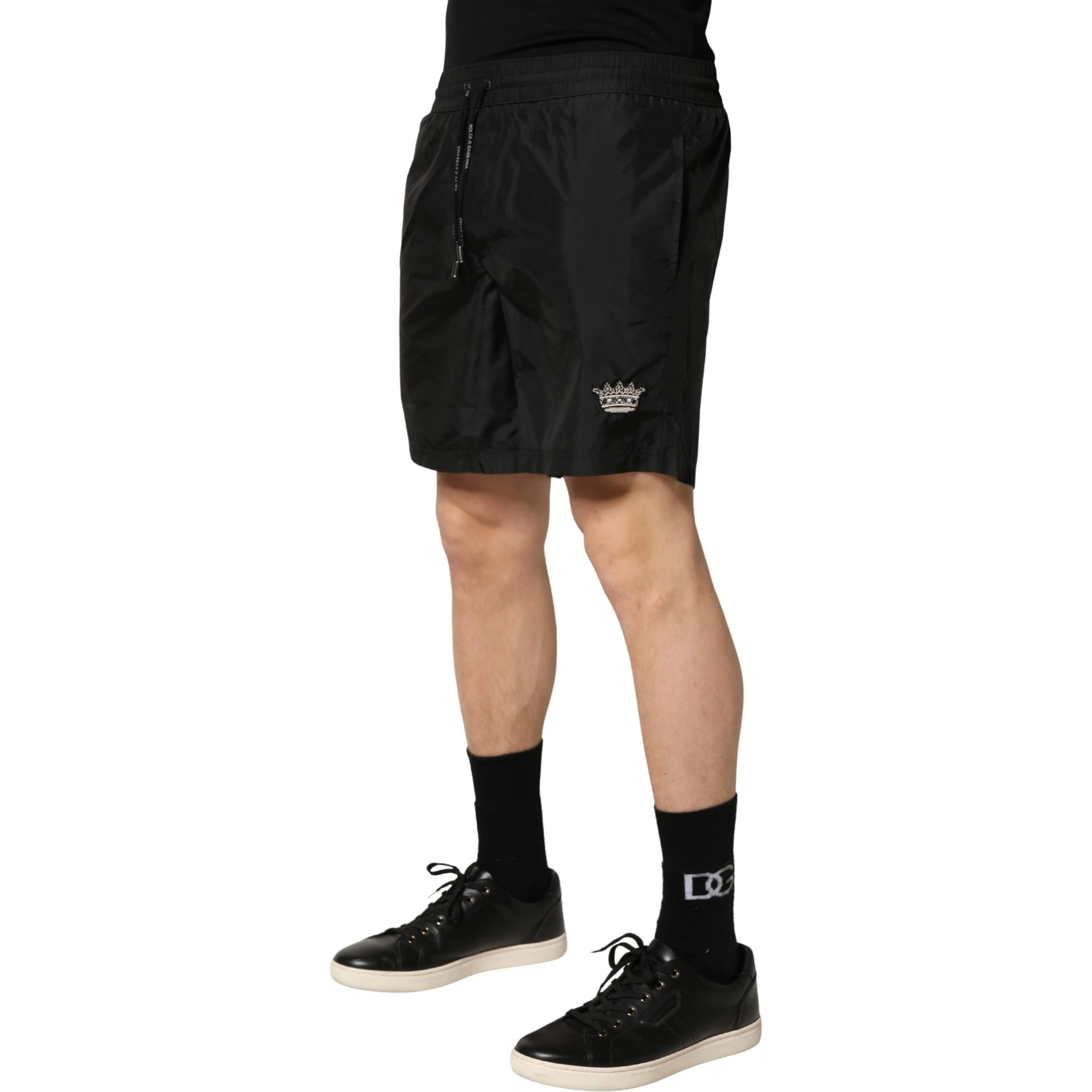 Black Polyester Drawstring Men Shorts Swimwear