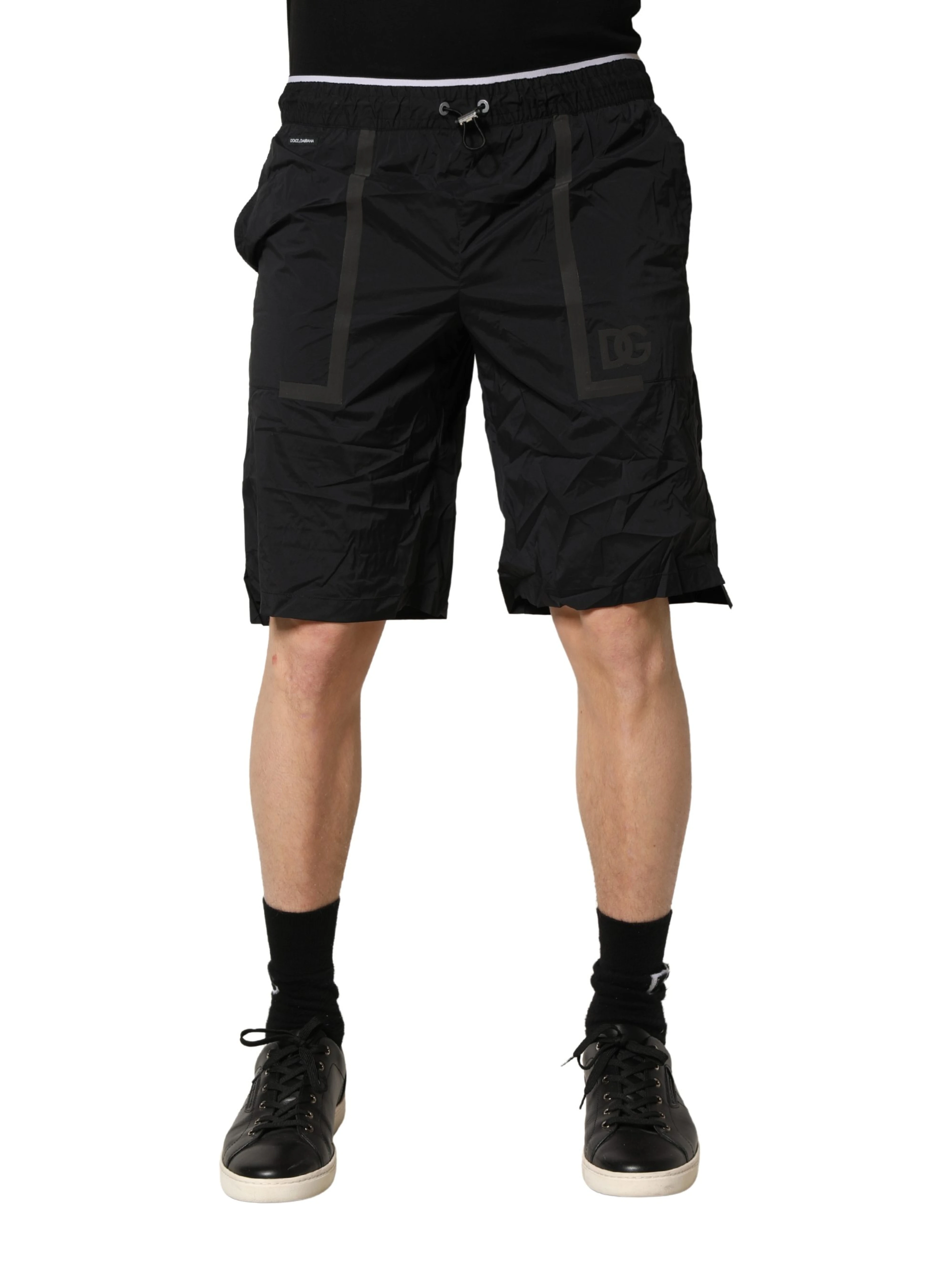 Black Nylon Elastic Waist Swim Shorts Swimwear