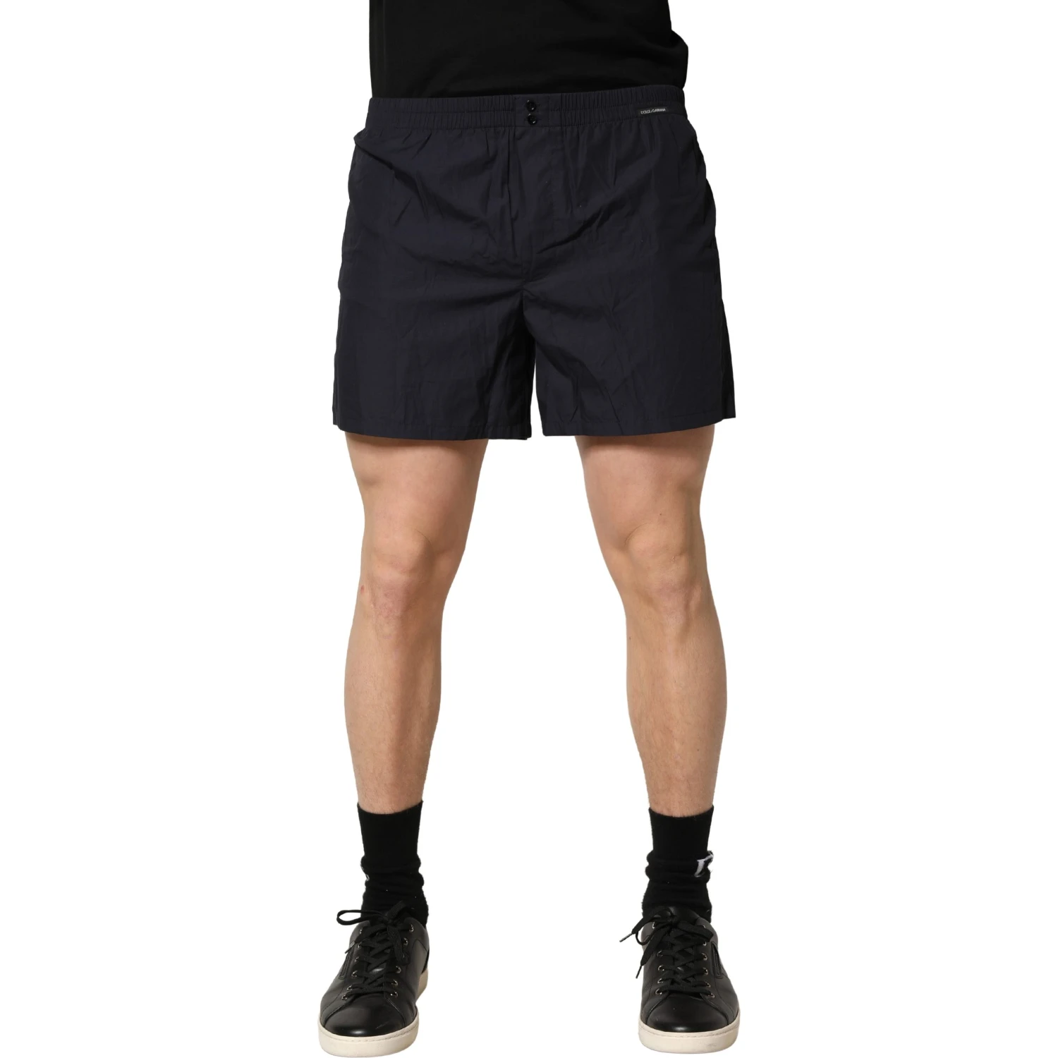 Black Cotton Elastic Waist Swim Shorts Swimwear