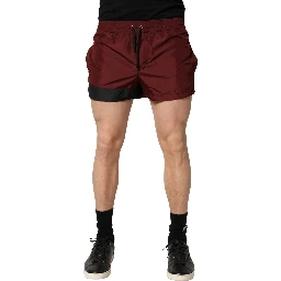 Maroon Polyester Drawstring Shorts Swimwear