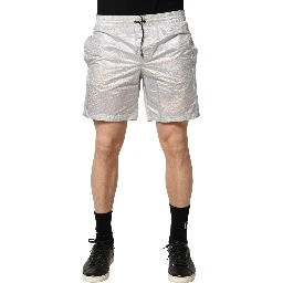 Silver Polyester Drawstring Men Shorts Swimwear