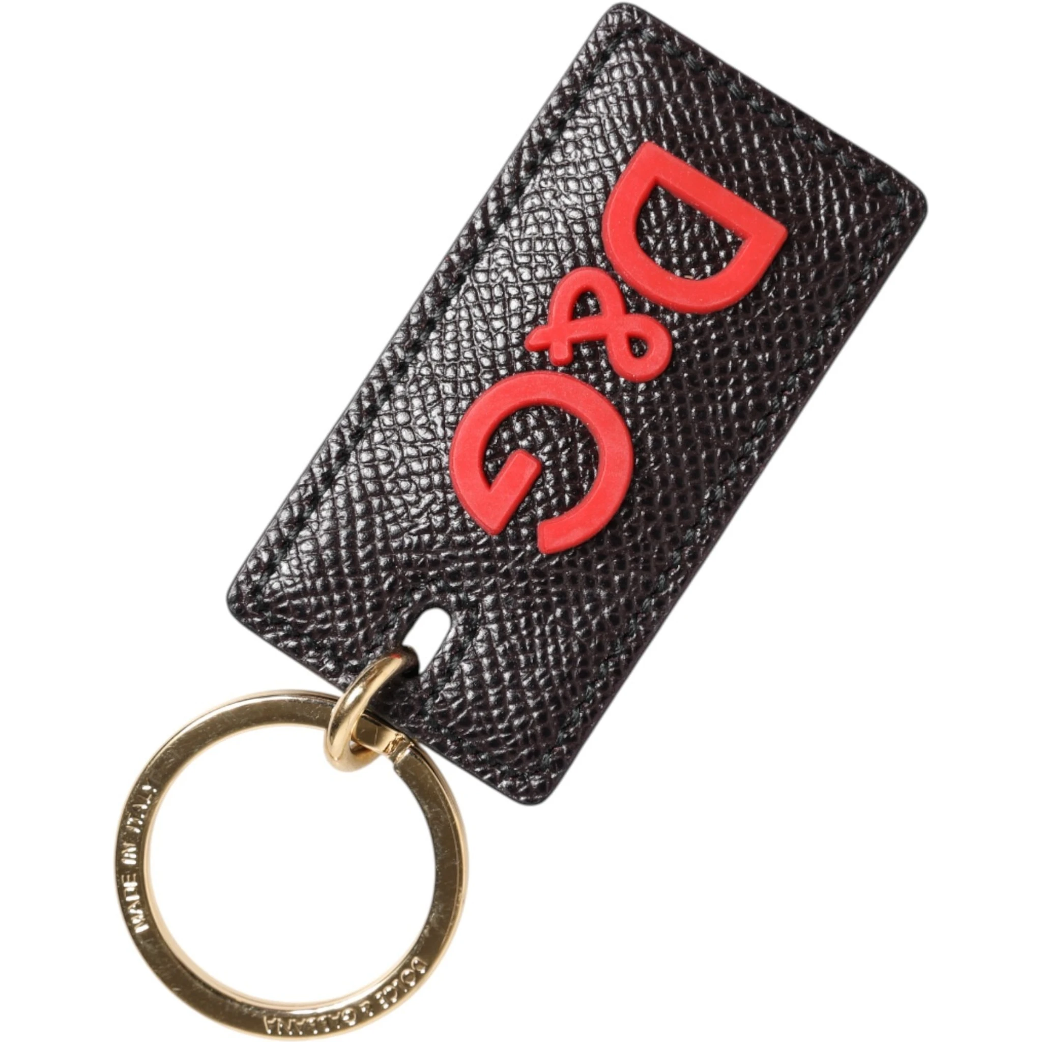 Black Calf Leather Logo Metal Ring Men Keychain Keyring