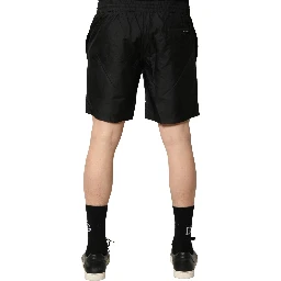 Black Polyester Drawstring Men Shorts Swimwear