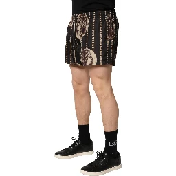 Black Roman Coin Print Swim Shorts Swimwear