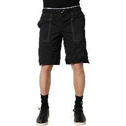 Black Nylon Elastic Waist Swim Shorts Swimwear