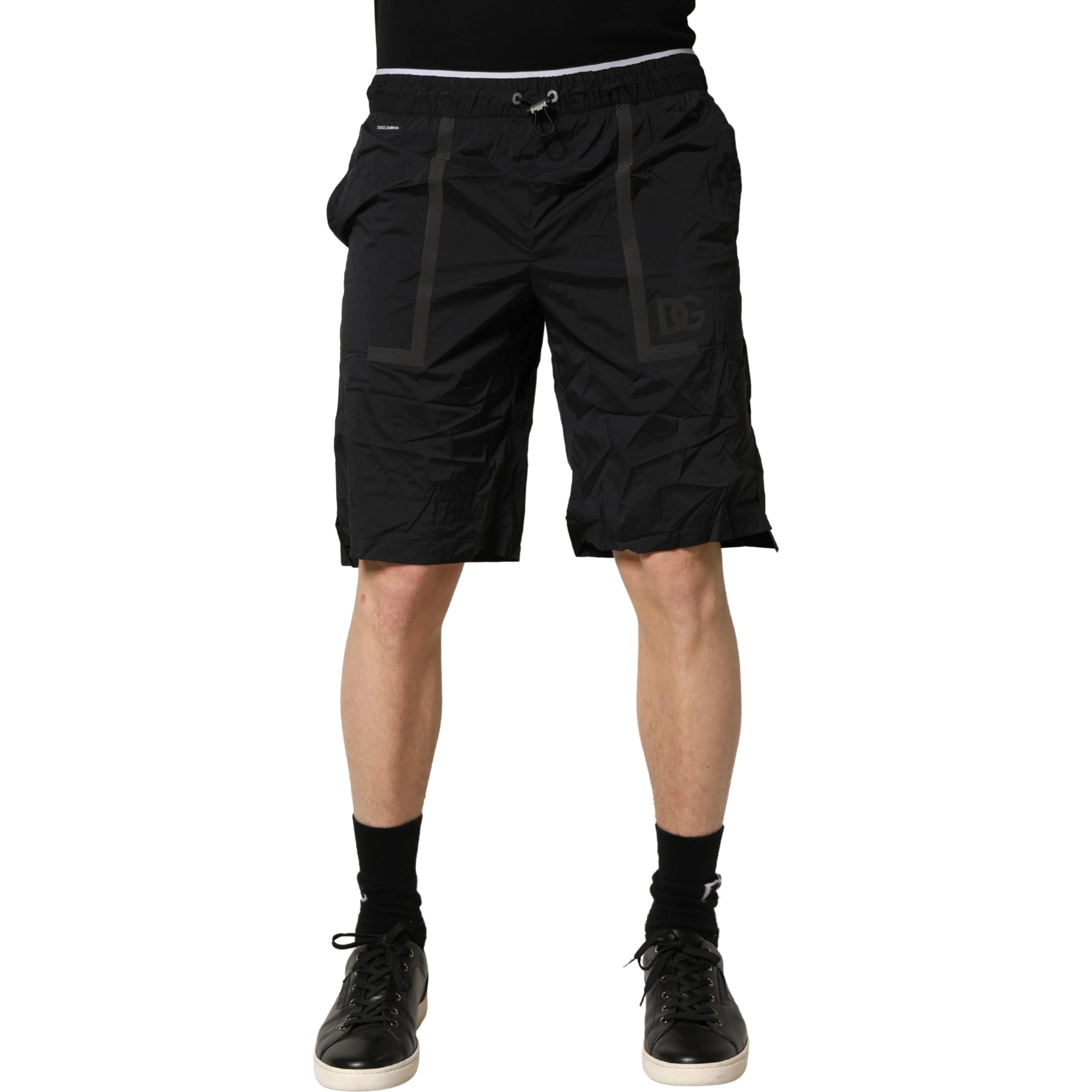 Black Nylon Elastic Waist Swim Shorts Swimwear