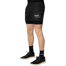Black Polyester Drawstring Men Shorts Swimwear