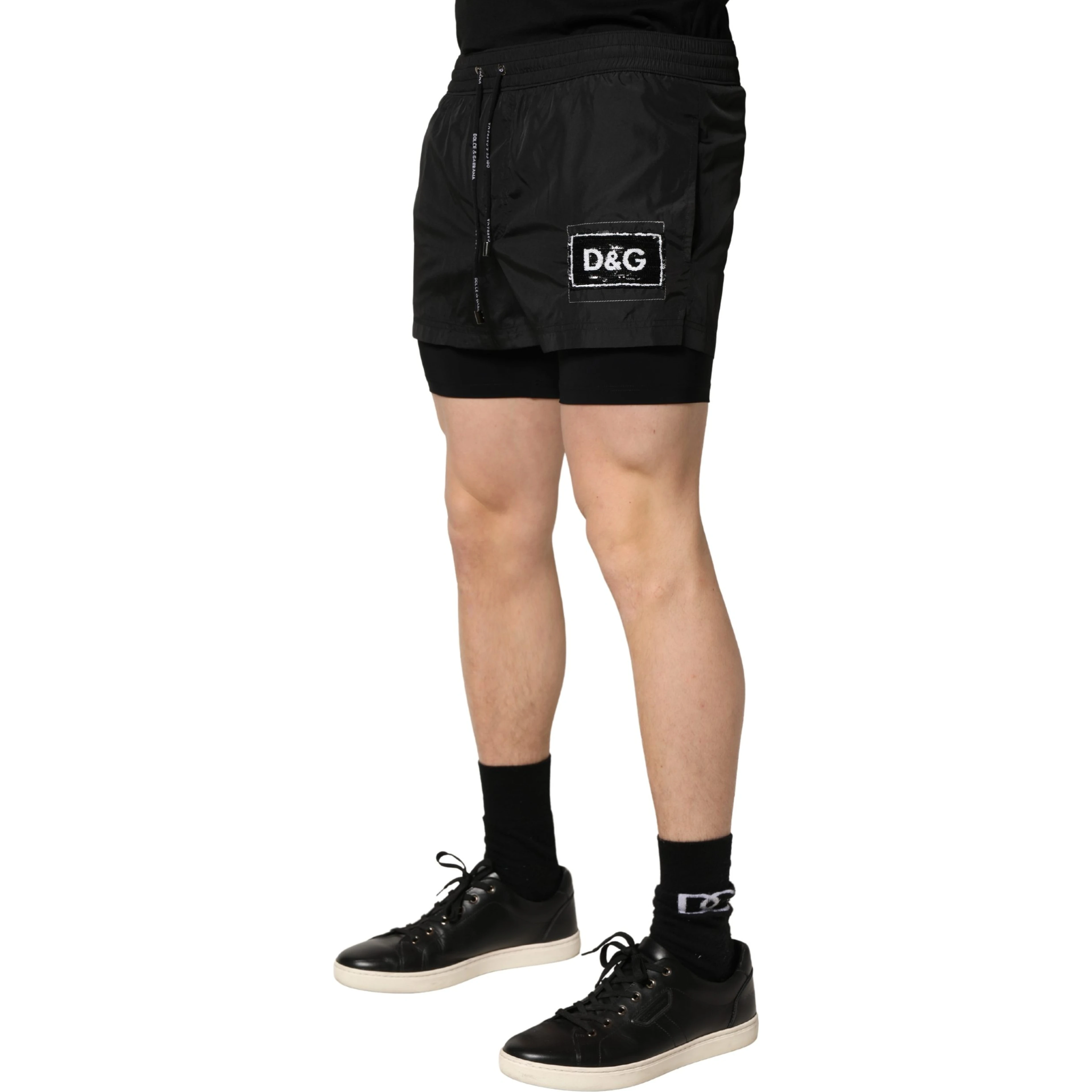 Black Polyester Drawstring Men Shorts Swimwear