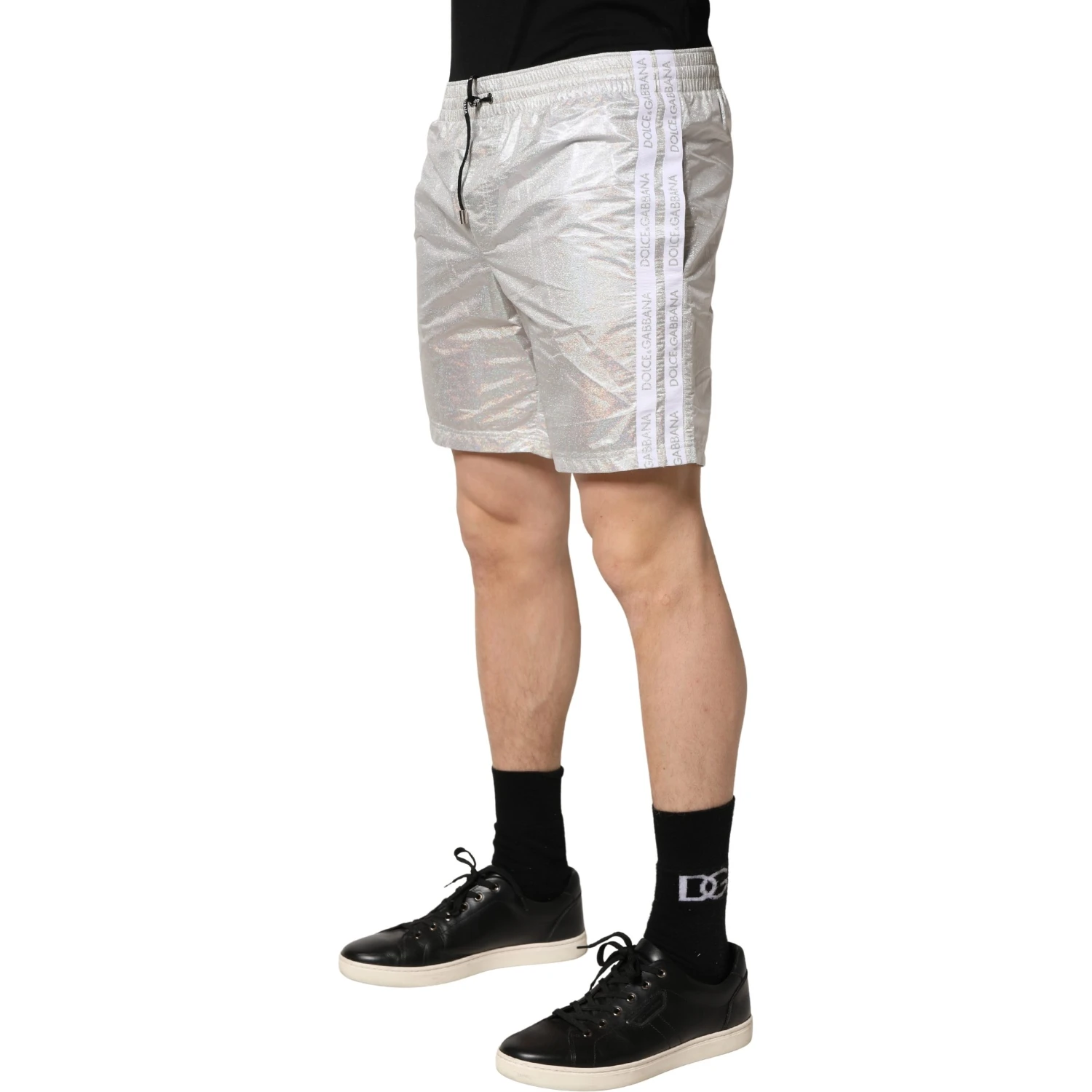 Silver Polyester Drawstring Men Shorts Swimwear