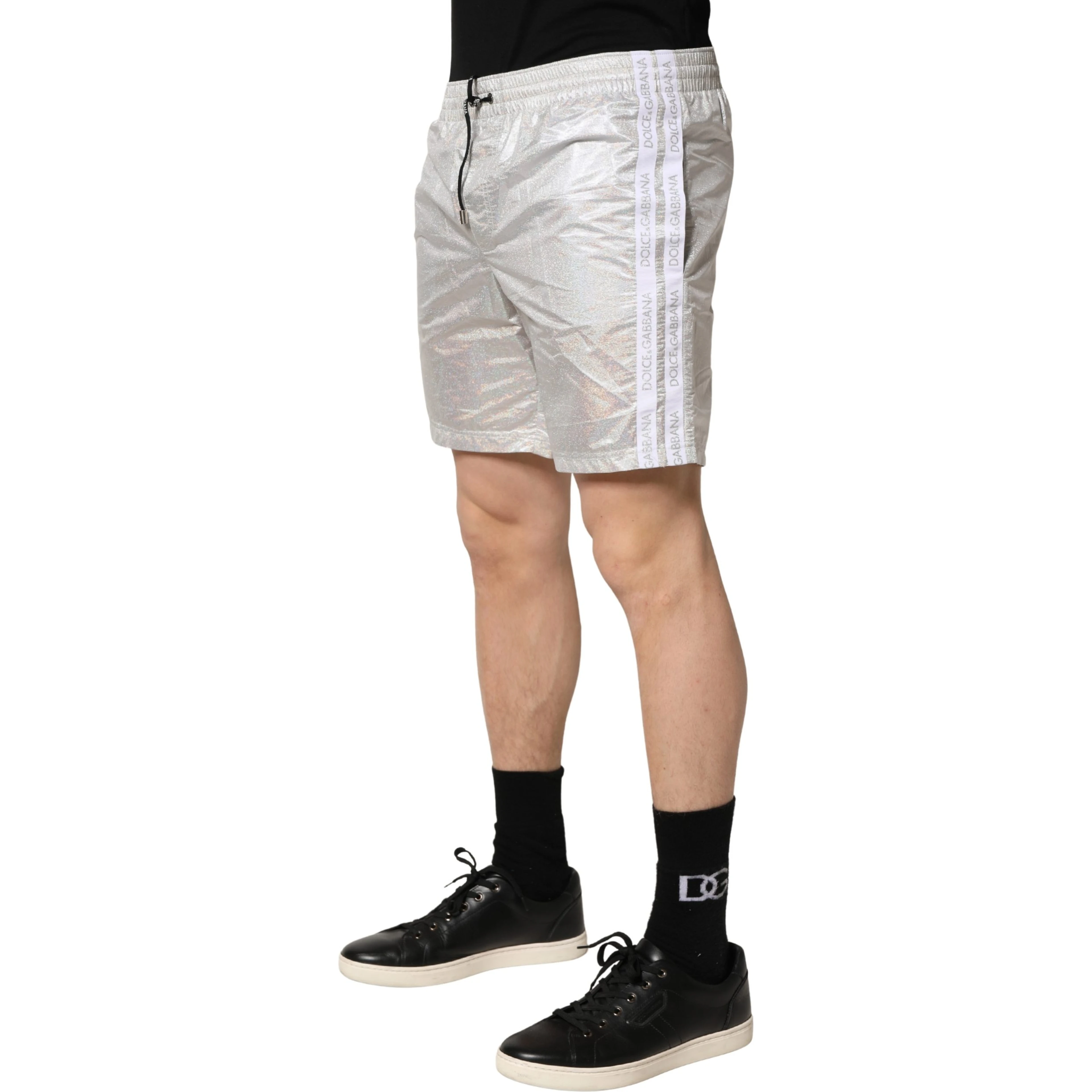 Silver Polyester Drawstring Men Shorts Swimwear