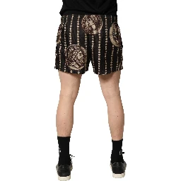 Black Roman Coin Print Swim Shorts Swimwear