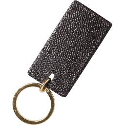 Black Calf Leather Logo Metal Ring Men Keychain Keyring