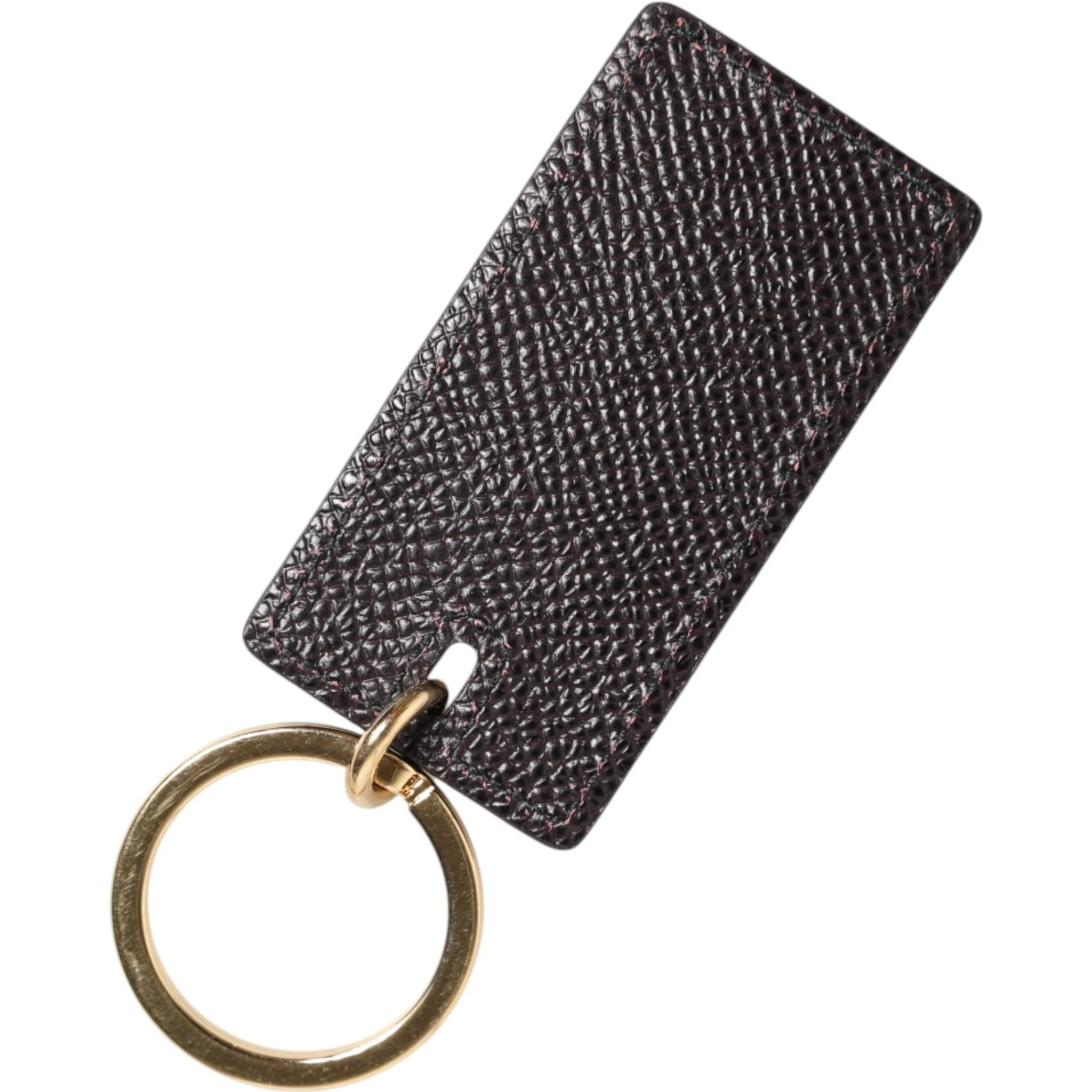 Black Calf Leather Logo Metal Ring Men Keychain Keyring