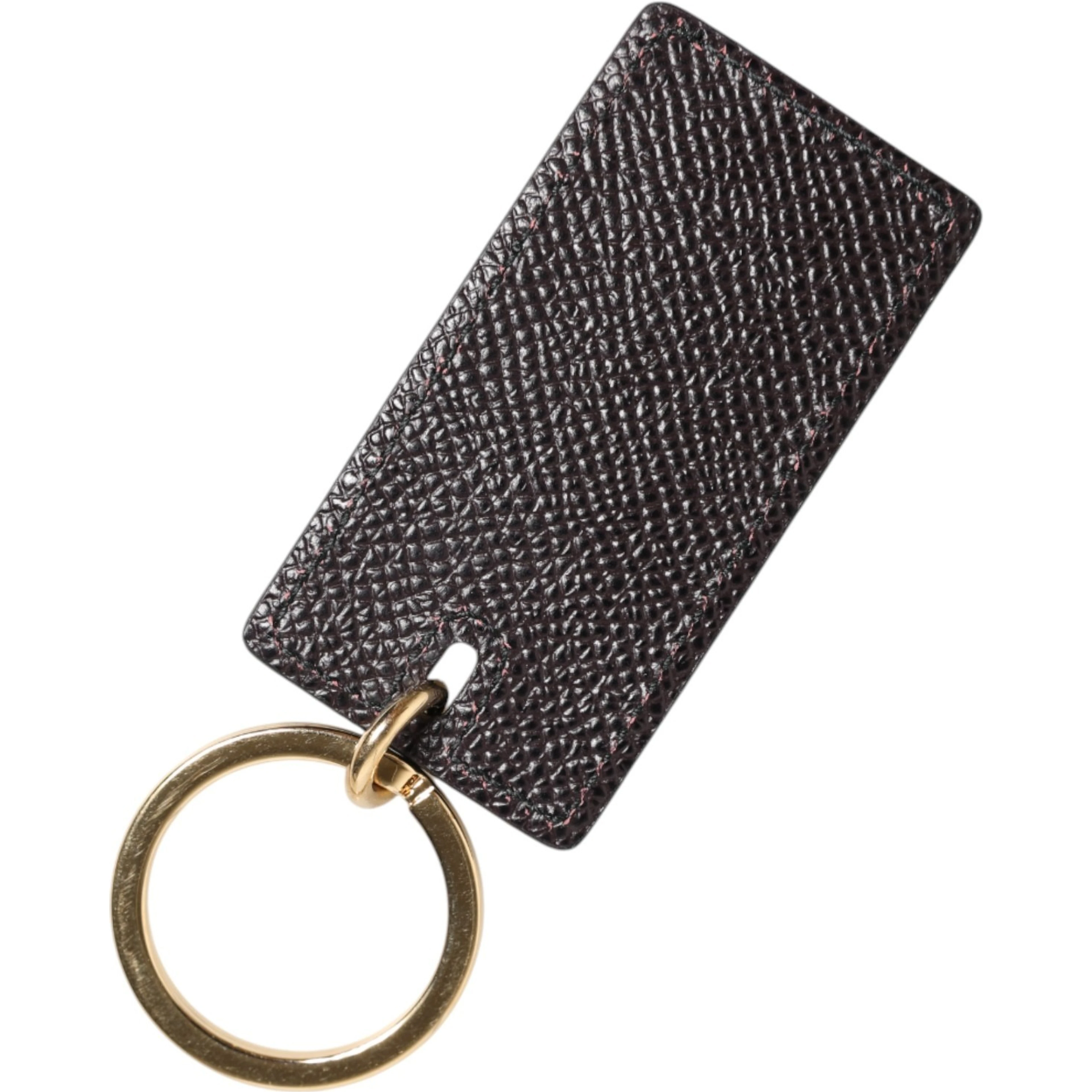 Black Calf Leather Logo Metal Ring Men Keychain Keyring