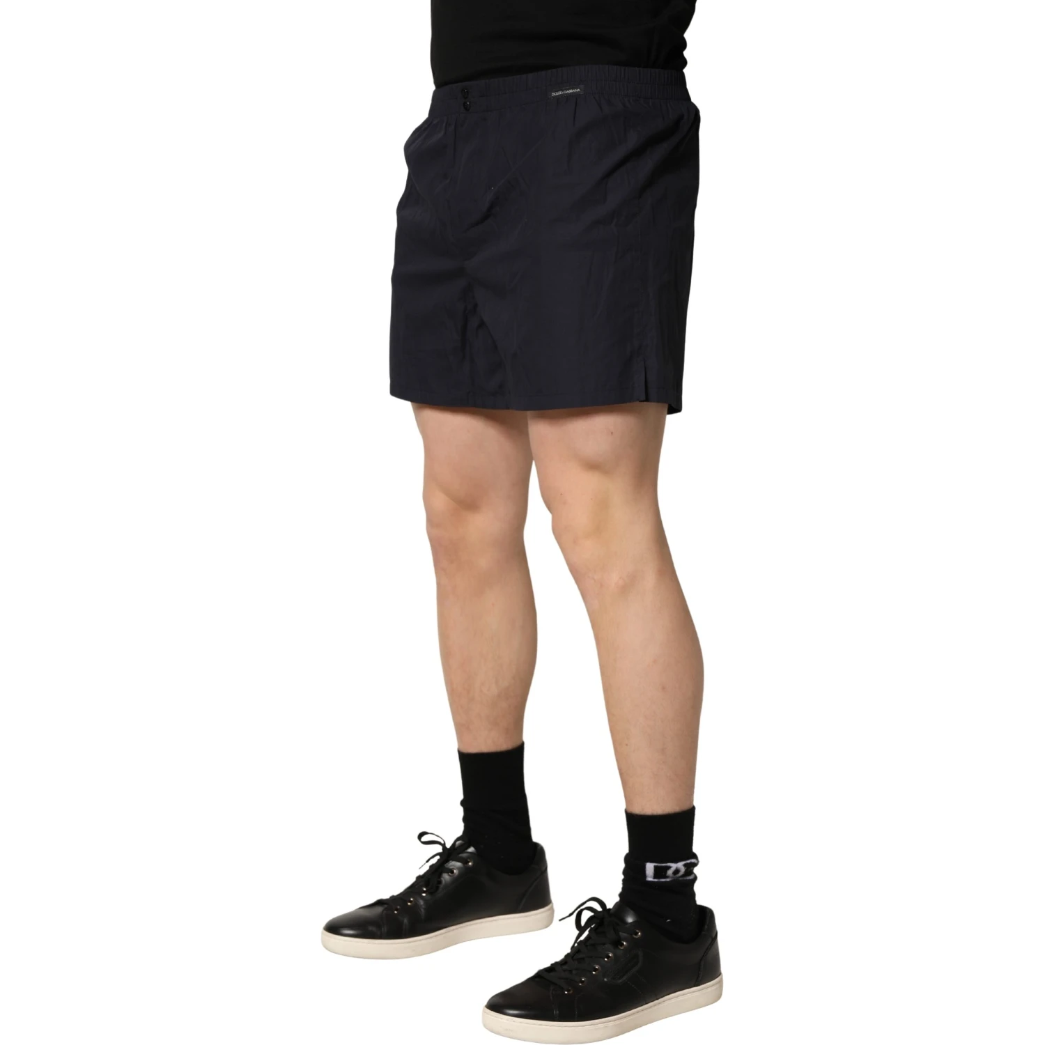 Black Cotton Elastic Waist Swim Shorts Swimwear
