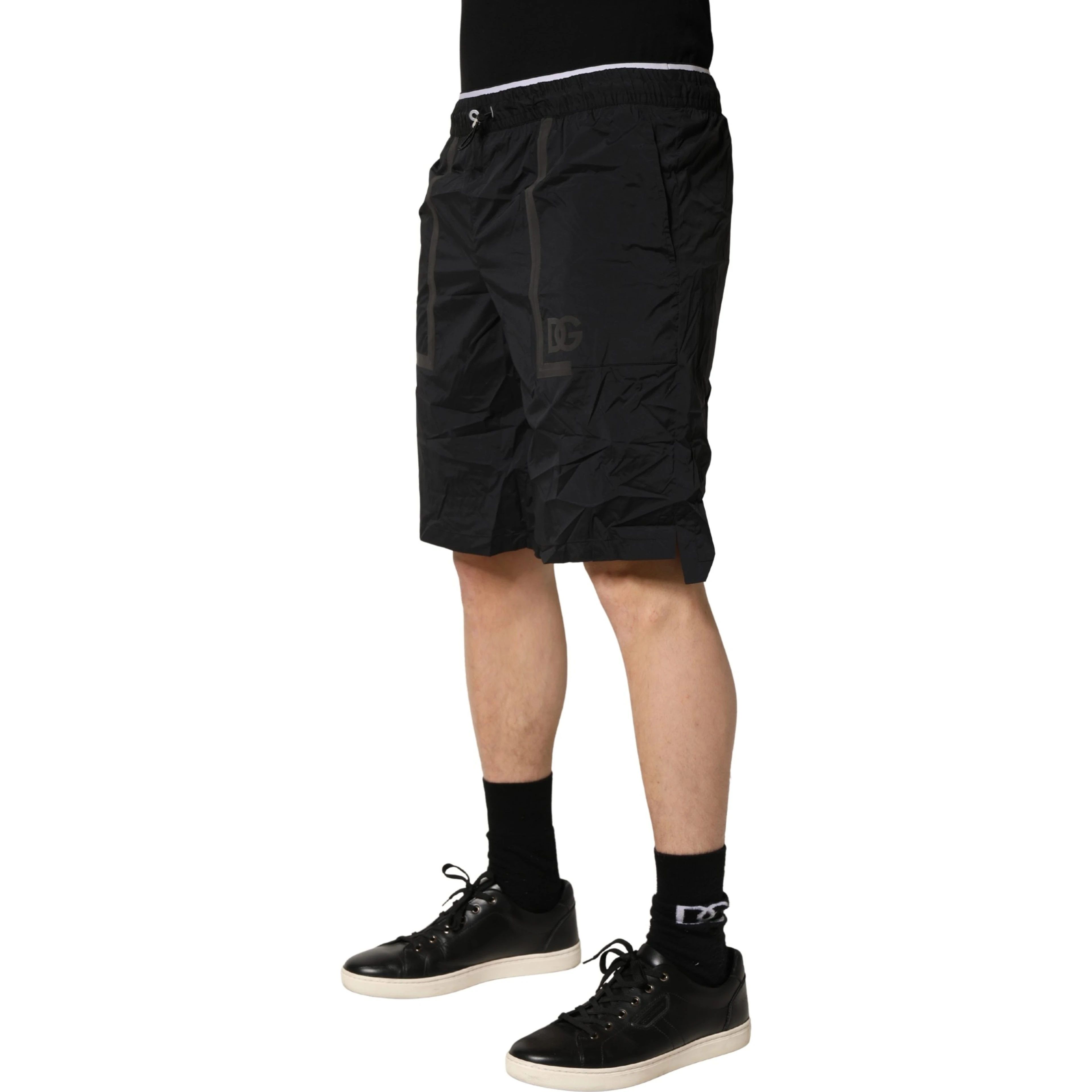 Black Nylon Elastic Waist Swim Shorts Swimwear