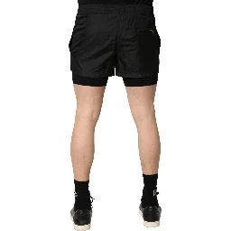 Black Polyester Drawstring Men Shorts Swimwear