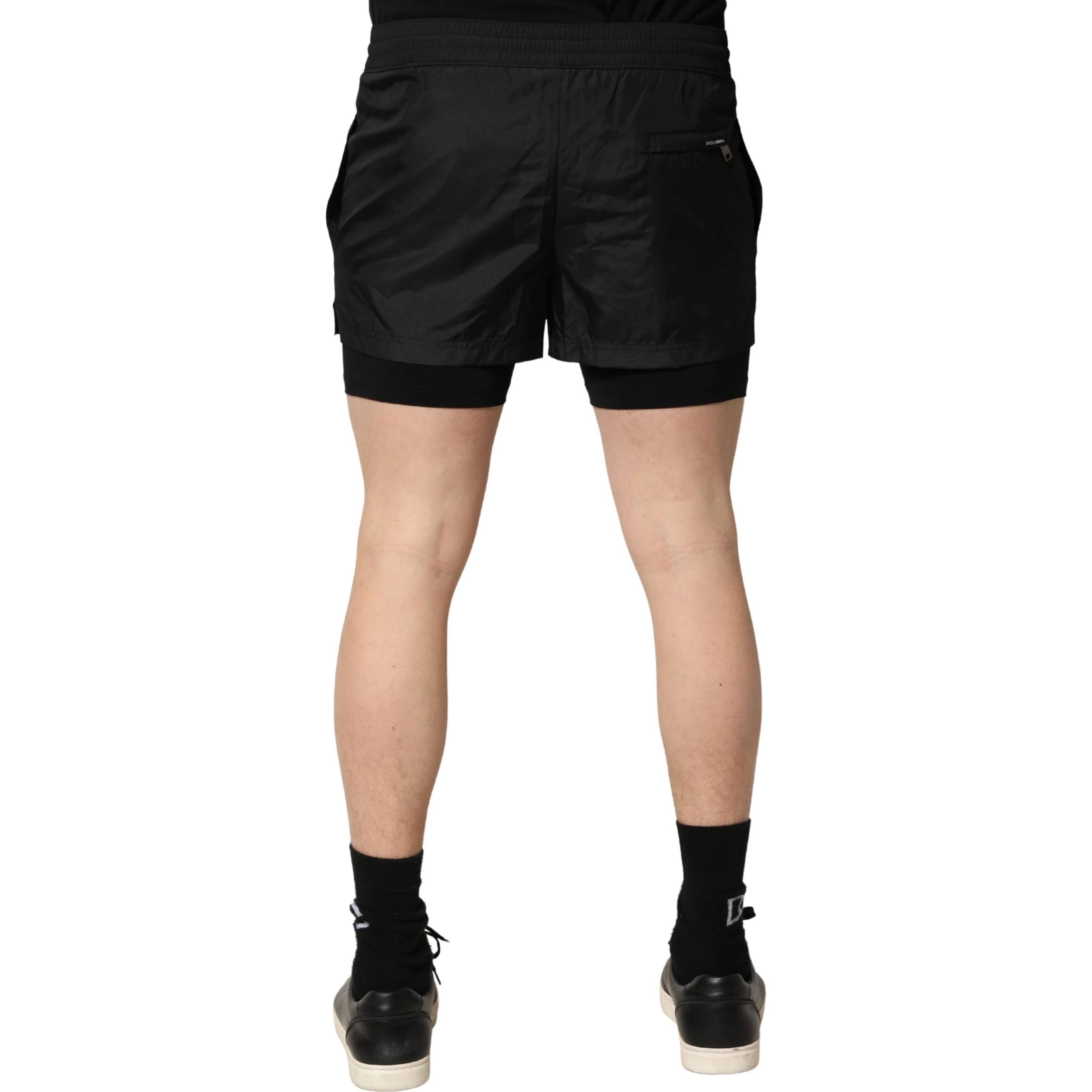 Black Polyester Drawstring Men Shorts Swimwear