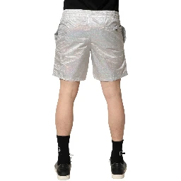Silver Polyester Drawstring Men Shorts Swimwear