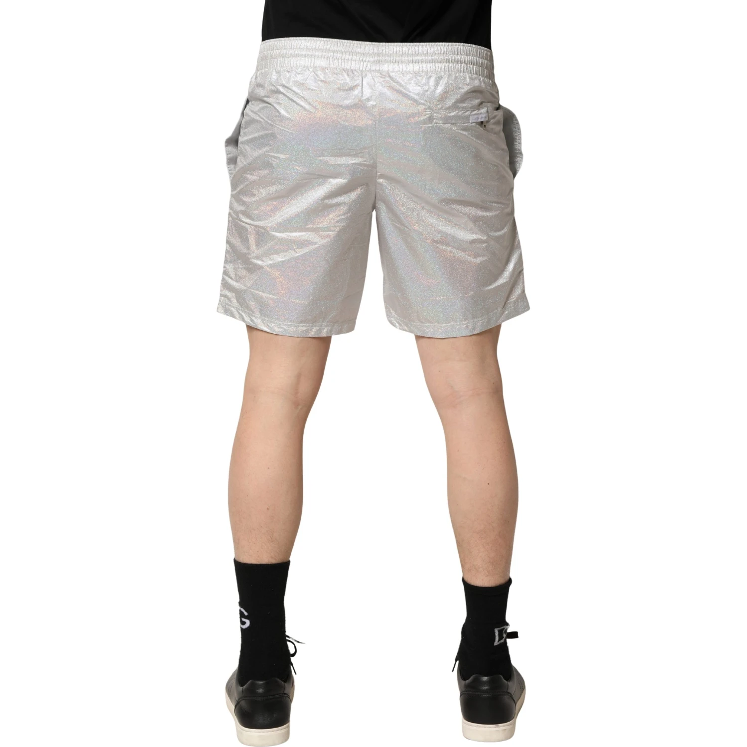 Silver Polyester Drawstring Men Shorts Swimwear