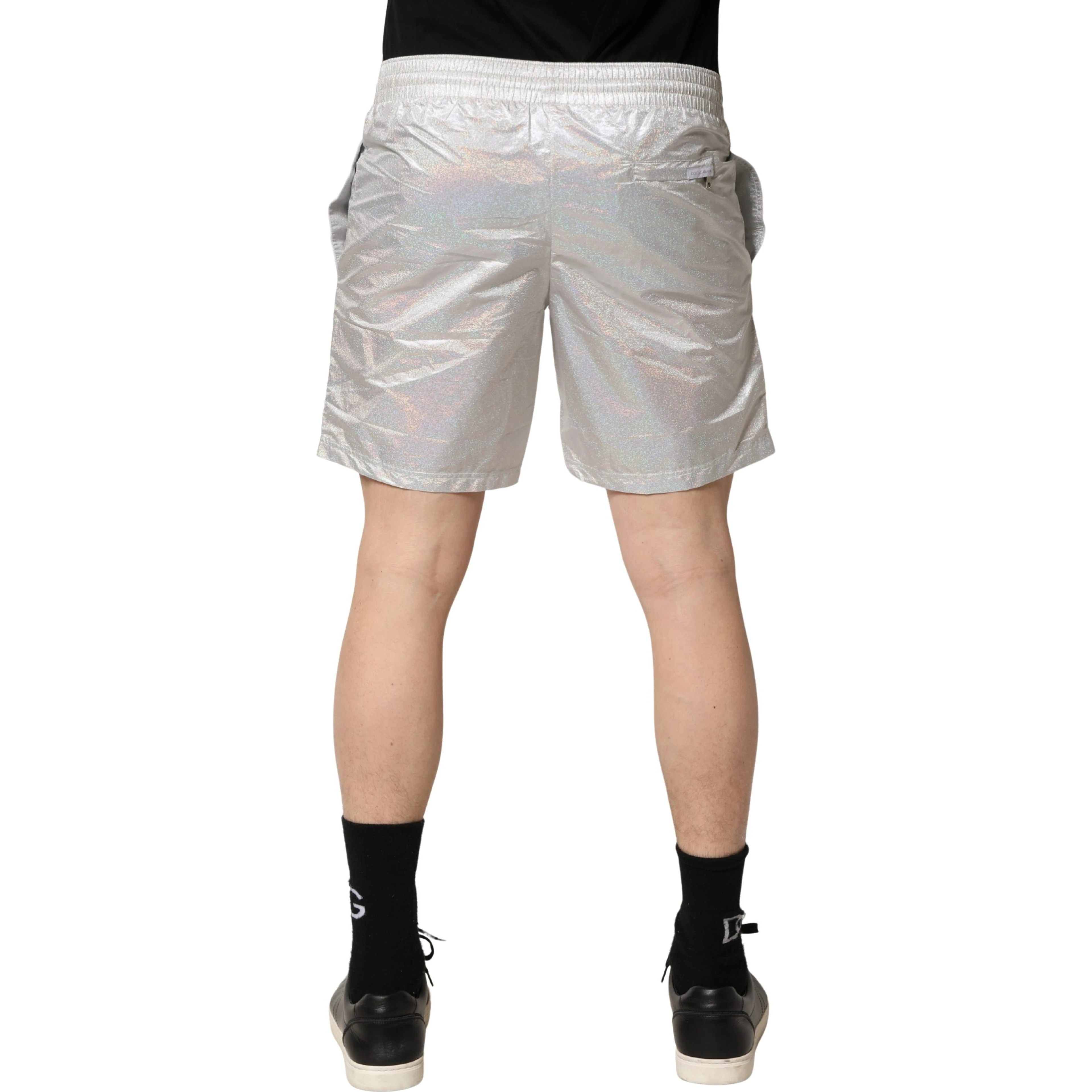 Silver Polyester Drawstring Men Shorts Swimwear