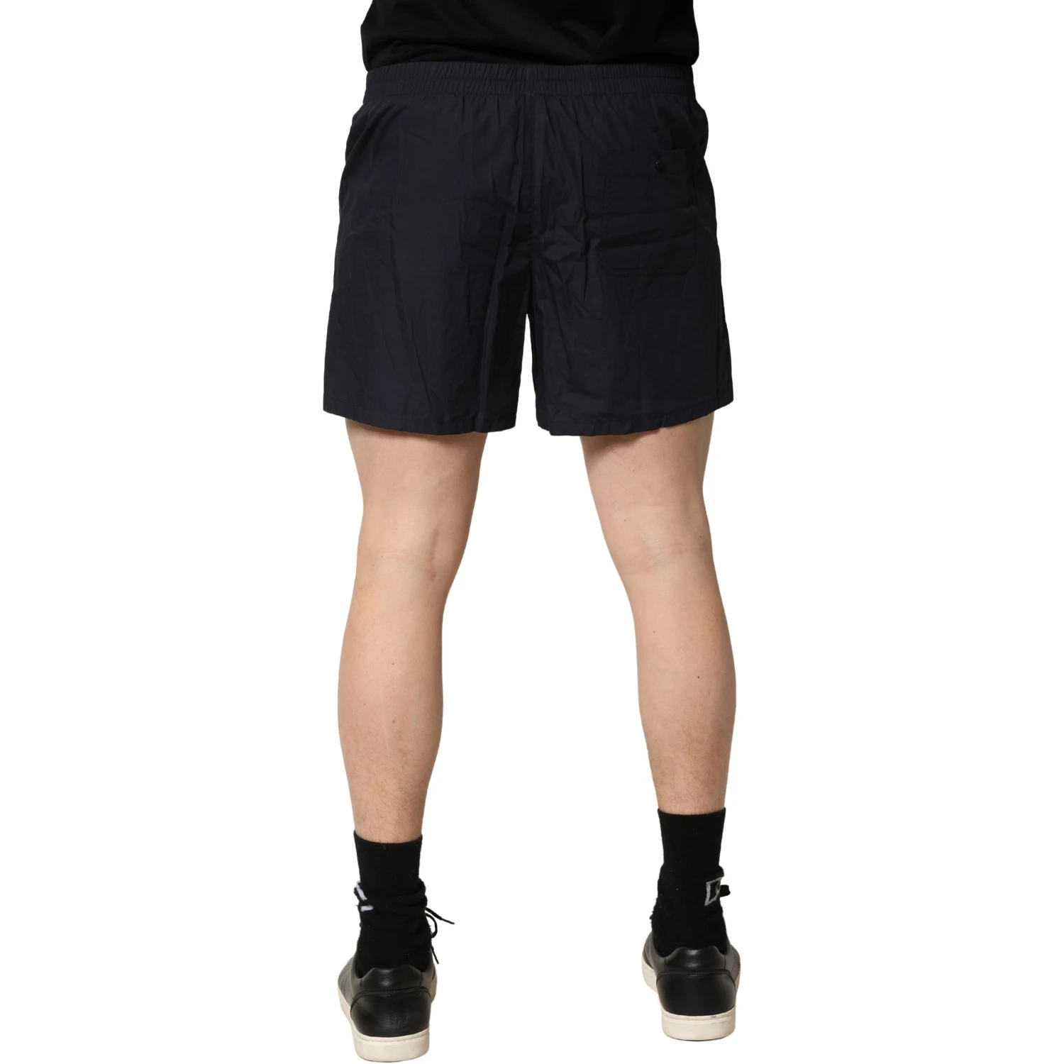 Black Cotton Elastic Waist Swim Shorts Swimwear