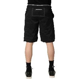 Black Nylon Elastic Waist Swim Shorts Swimwear